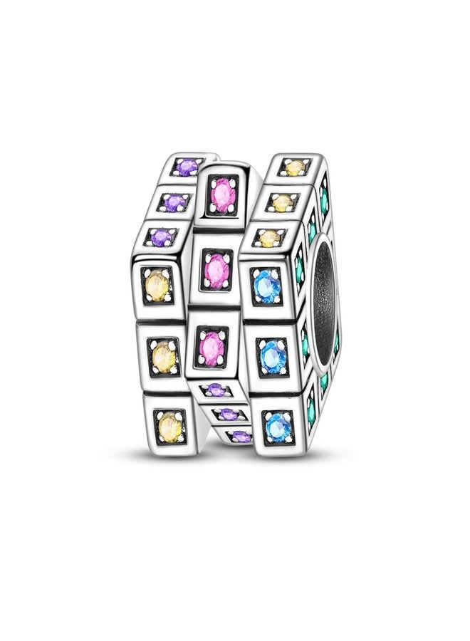 NARMO 925 Sterling Silver Charm for Women Bracelets Colorful Rubik's Cube Charm Bead - Image 1